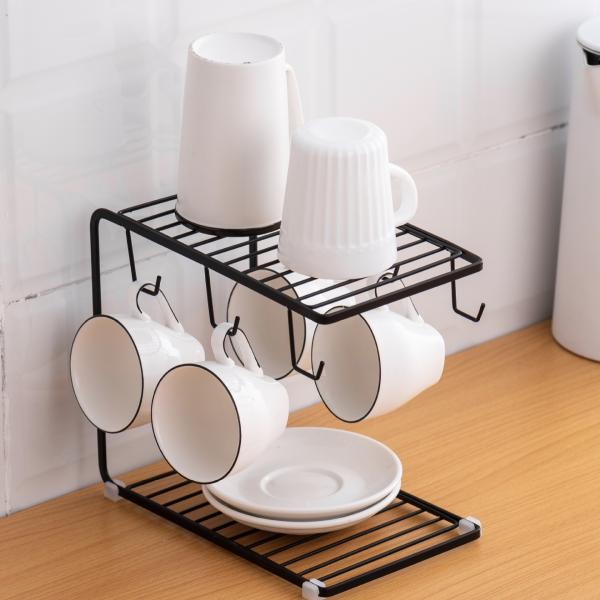 6 Hooks Carbon Steel Cup Rack Stand , L25cm Mug Racks Stands