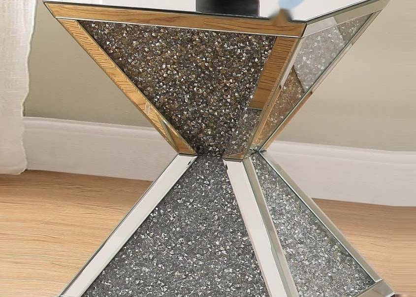 Mirrored Finish Coffee Table with Faux Crystals and MDF Material