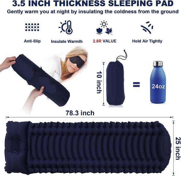 Inflatable Sleeping Pad for Camping, Extra Thickness 3.9 Inch Camping Pad with Pillow, Quick Inflation by Stamping