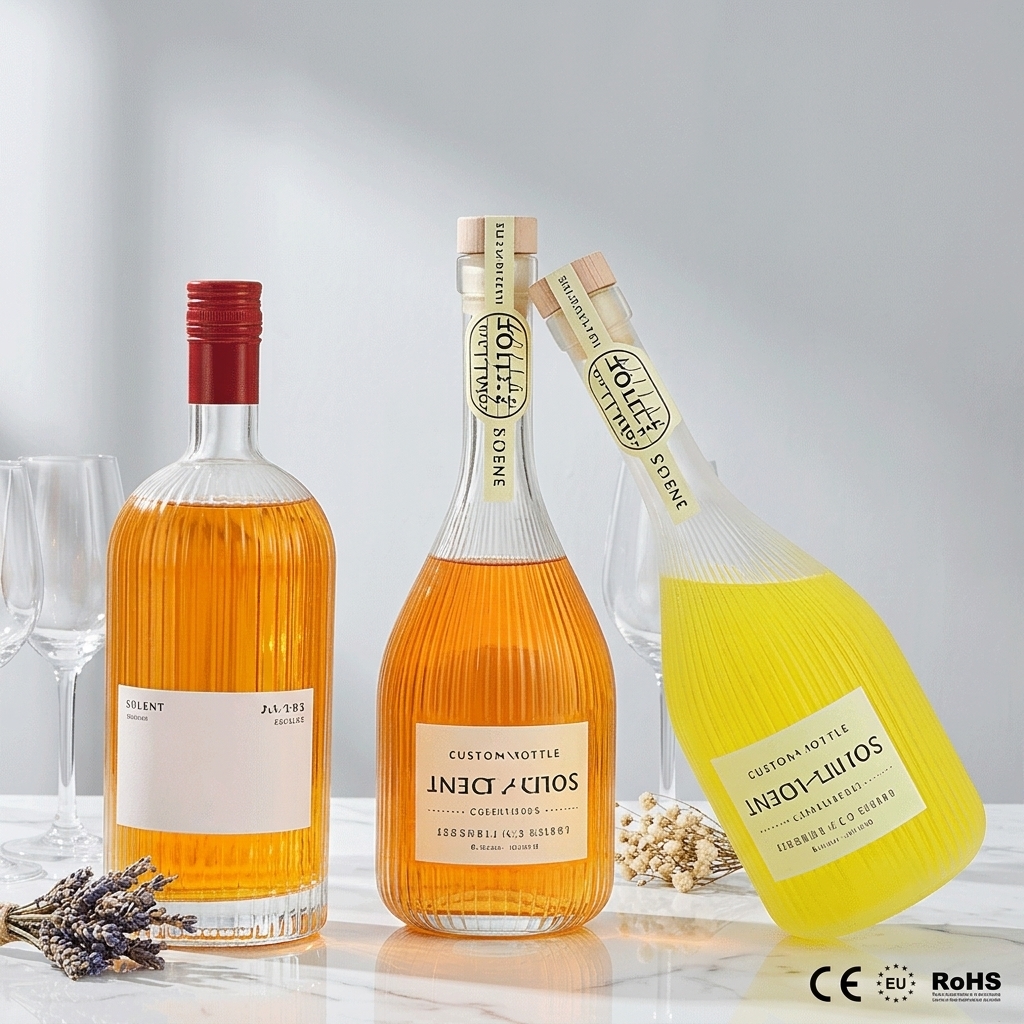 500ml Fluted Long Neck Ribbed Custom Glass Bottles Teardrop Wine Bottle For Brandy Whiskey