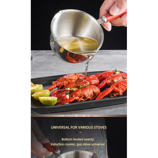 New Arrival Cooking Pot 18/8 Stainless Steel Frying Egg Pot Pan Cooking Pan Spilled Oil Pot With Wooden Handle