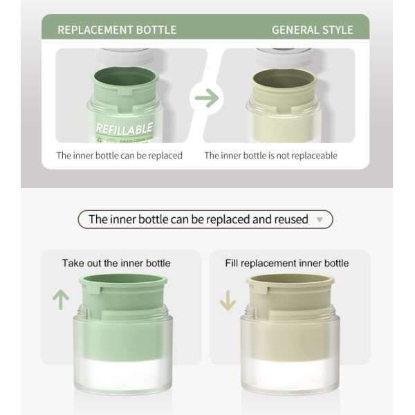 Jar cosmético sem ar com embalagem interna reciclável de PET