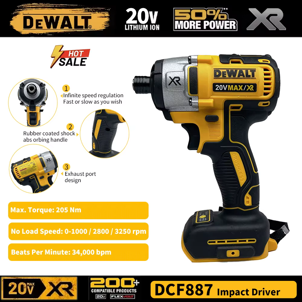 205N.M Brushless Screwdriver DEWALT DCF887 20V Cordless Impact Drill