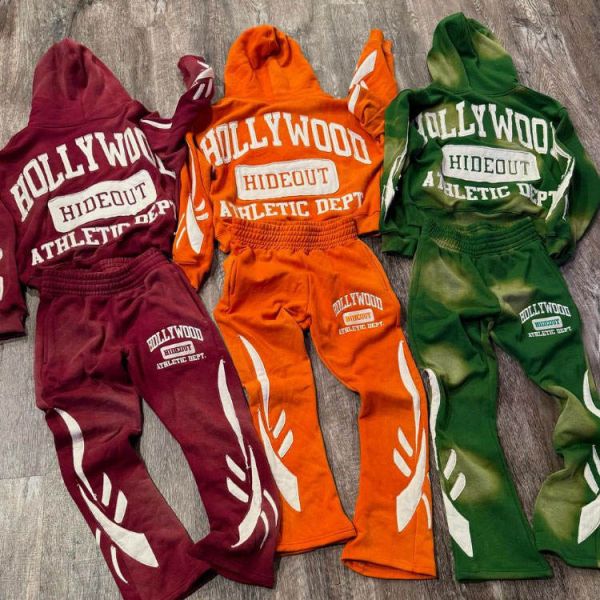Custom Sweatsuit Unisex Acid Wash Vintage Track Suits Zip up Hoodie Stack Sweat Pant Flared Sweatpants and Hoodie Set Tracksuits