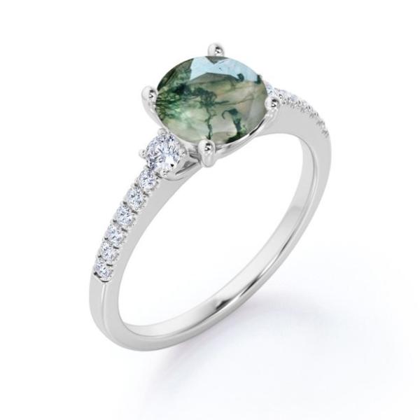 925 Sterling Silver Round Cut 7 MM Moss Agate Ring Personalized Promise Ring Abstract Ring for Women