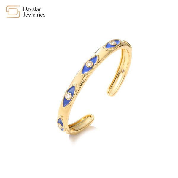 Ювелирные изделия браслетов циркона диаманта Bangle золота дурного глаза 18k эмали регулируемые открытые