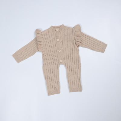 Romper estúpido do folho longo salpicado unisex da luva do bebê da malha um botão da parte abaixo do algodão 100% de Playsuit do fato-macaco
