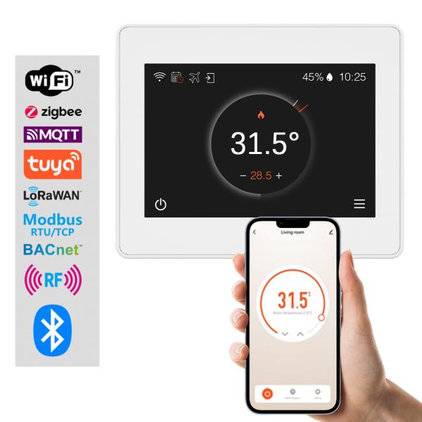 Multi-Protocol Smart HVAC Thermostat – WiFi/Zigbee/Tuya, Remote App/Touchscreen Control, 2/4-Pipe System Compatible