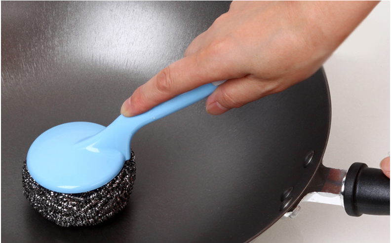AISI 410 / 430 / 304 Stainless Steel Scrubber With Handle For Household Cleaning