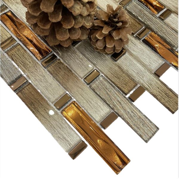 Wholesaler Electroplating Gold Foil Brown Color Stained Glass Mosaic