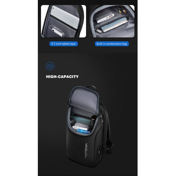 Logotipo personalizado Bolso masculino de poliéster con carga por USB