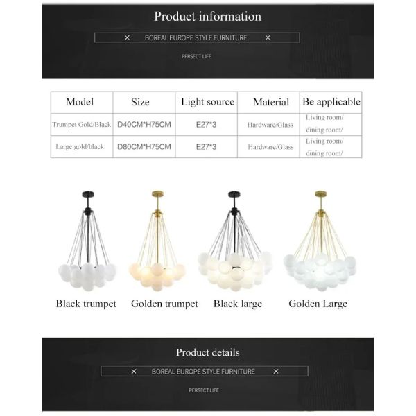 Glasses Bubble Chandeliers Nordic Frosted Glass Gold Black Pendant Light （WH-AP-669）