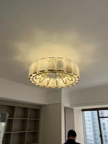 Modern Luxury Chandelier Home Living Room Bedroom Natural Marble Black Gold Dual Color Copper Frame Alabaster Pendent