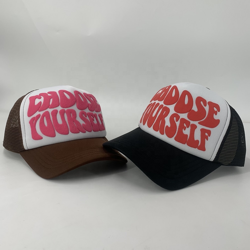 Adults Trucker Mesh Cap Custom Puff Printing Foam Trucker Hat 58-60CM