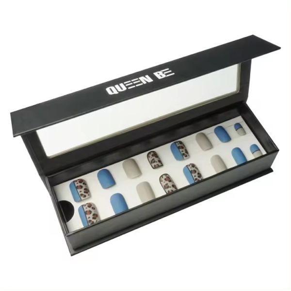 Papel de cartón rígido Magnético Presione cerrado en las uñas Caja de embalaje Logotipo personalizado con ventana de PVC transparente