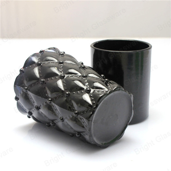 Solid Black Glass Cup, Natural Black Glass Candlestick Holders