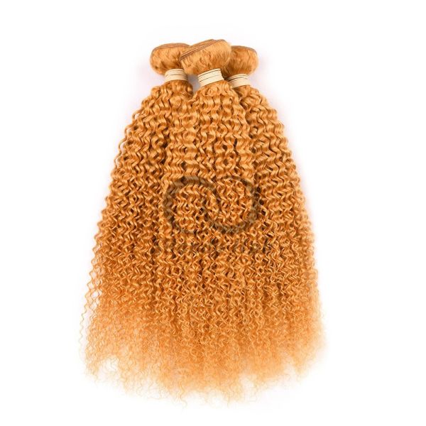 Orange Kinky Curly Remy Human Hair Bundles Sew In Weave Bundles Brazilian Bundle Deals