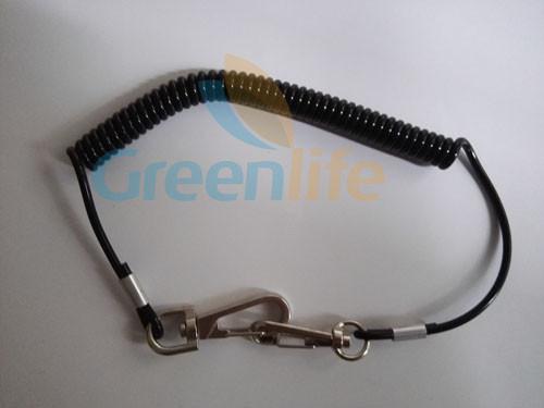 Safety Lanyard Spring Coil Cable Heavy Duty Black Color 20cm Unstretched Length w/Snap Hooks