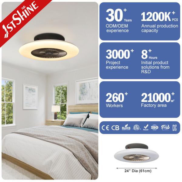 Flush Mount 24 inch Bedroom Ceiling Fan Light Reversible DC Motor