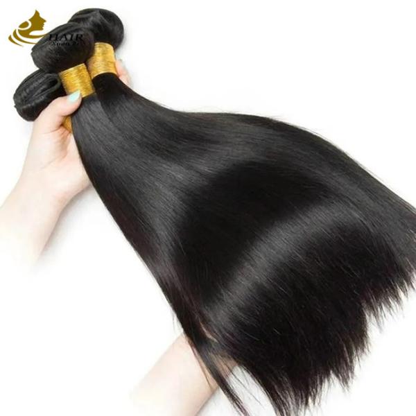 Hair Weft Human Virgin Remy Hair Bundle Straight Double Drawn Natural Black