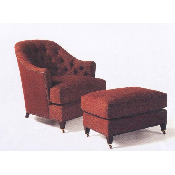 Wooden Feet Upholstered Leisure Chair Ottoman Traditional Button Tufted
