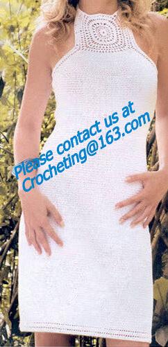 Crochet, Knitted Pullover Women Fashion O-neck Hallow Out Tricot Crochet Medium-Long Wool Sweater Dress