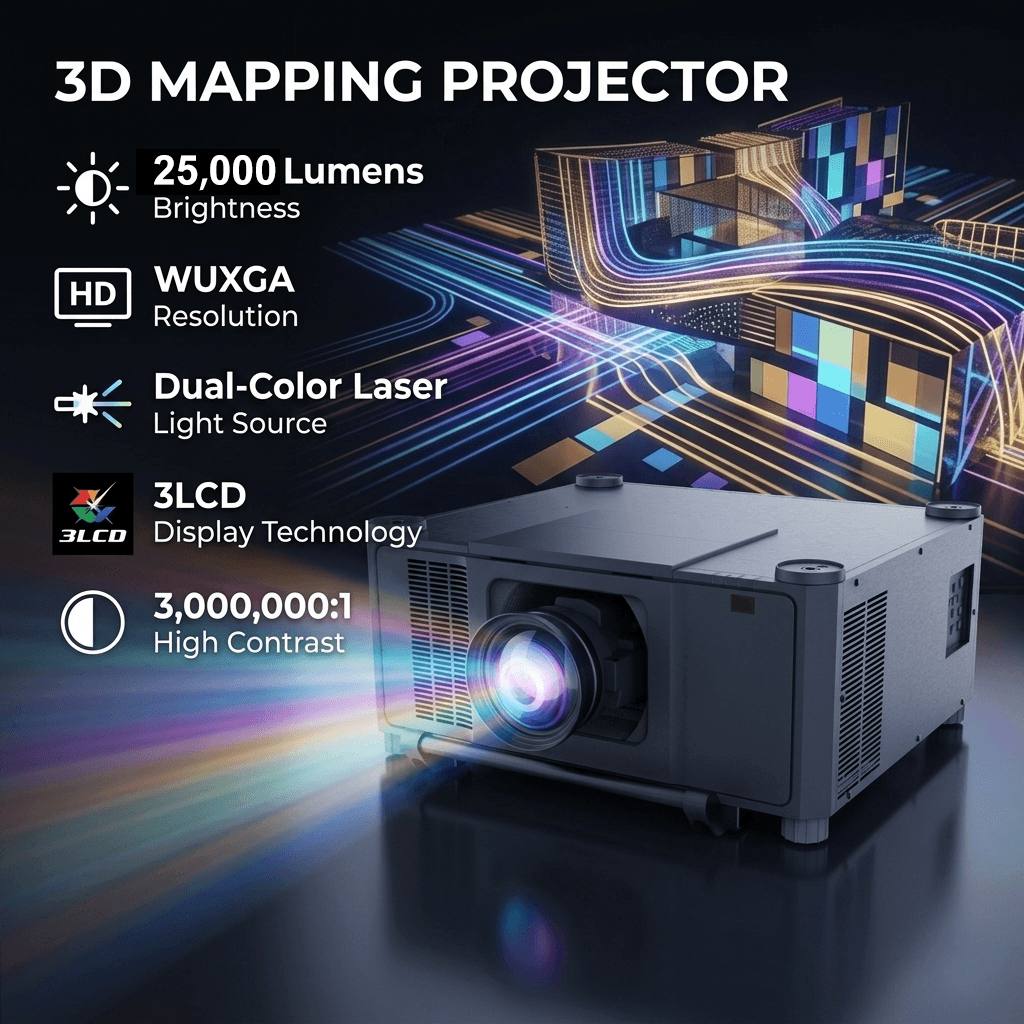 25000 ANSI Lumens 3D Mapping Projector WUXGA Resolution Lens Shift Keystone Correction