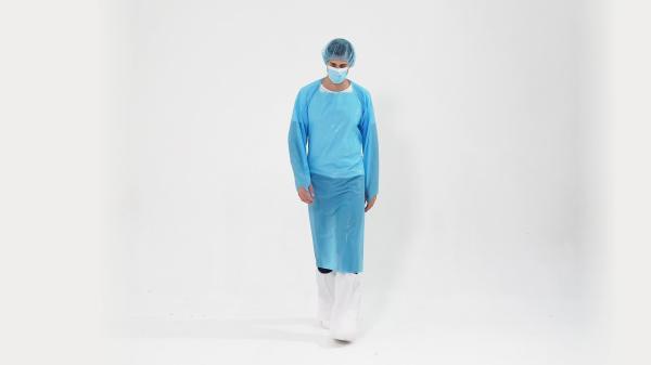 S&J Disposable CPE (Chlorinated Polyethylene) Isolation Gown Protective Gown with Thumb Loops Nonwoven AAMI Level