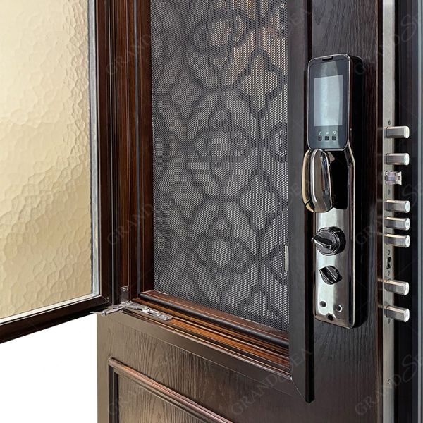 Modern Design Wooden Grain Anti-theft Door Villa Multi Lock Point Front Safety Steel Door Exterior Security Door