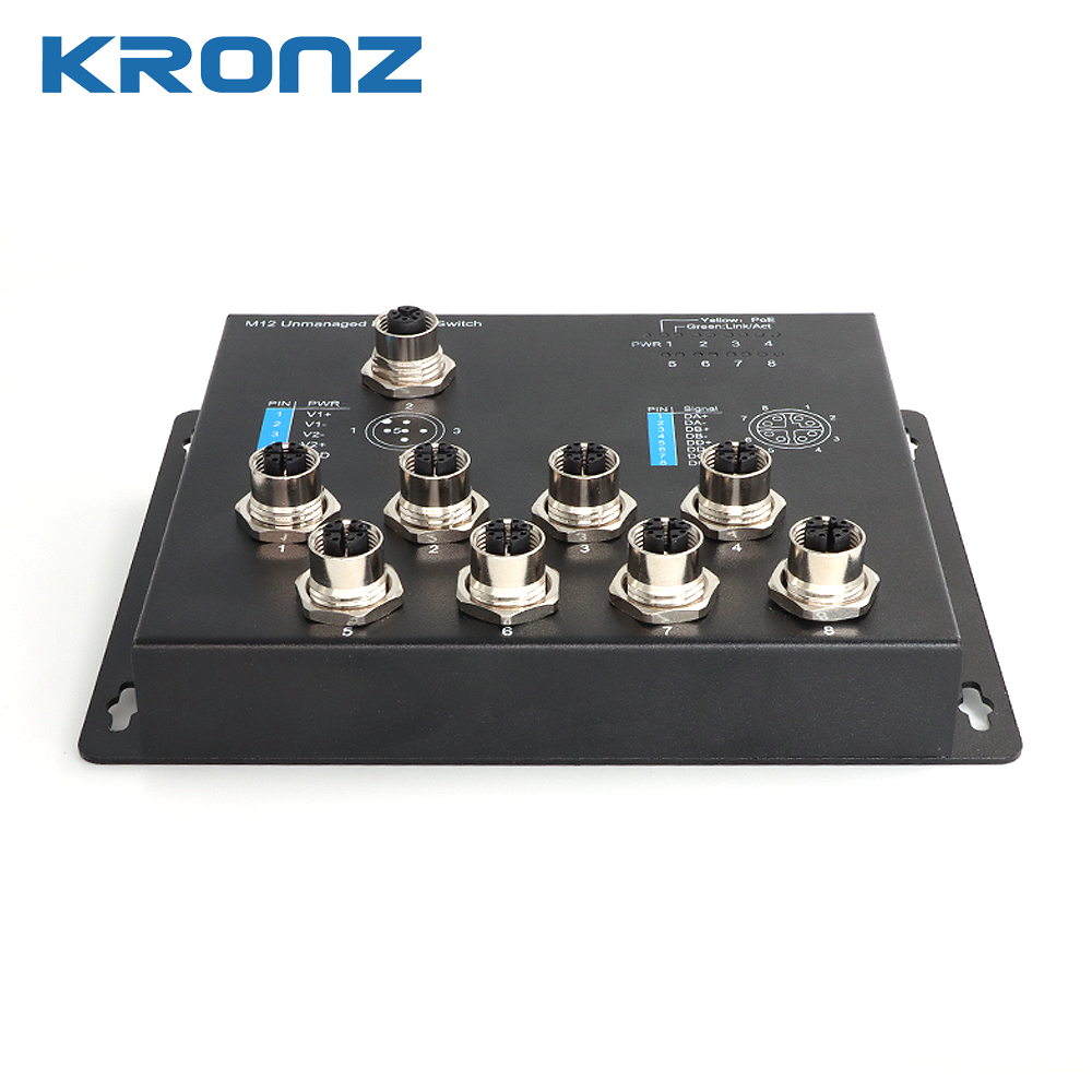 M12 Ethernet Switches DC 12-52V PoE 48-57V Wall-mounted 8-port X-coded Femal Connector