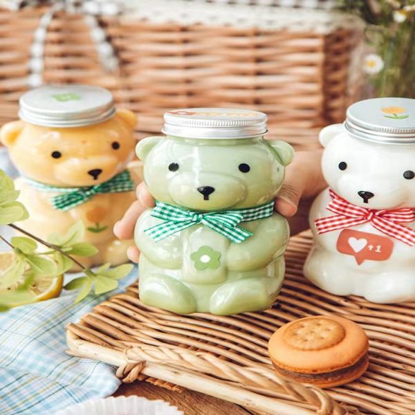 Food Grade 500ml Plastic Beverage Jar Bear Shape For Juice Milk
