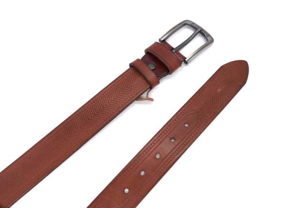 Tan  Color Embossed Leather Belt Prong Buckle Adjustable 4.0mm Thick