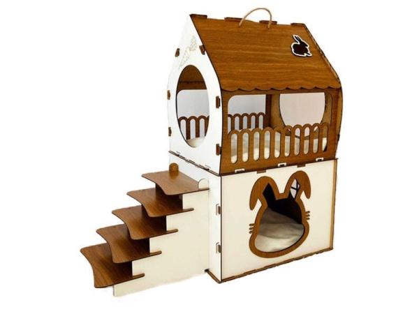 2 Floor Castle Wooden Rabbit House Indoor 5 Stairs Support 17lbs