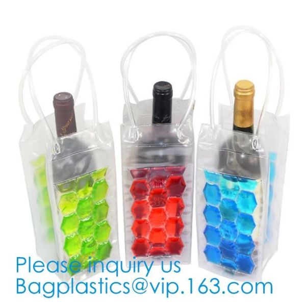 PVC Ice Bag, Wine Beer Gift Bags, Wine Bag, Drink Ice Bags, Portable Wine Bags Gel Ice Pack PVC Wine Cooler Bag With Han