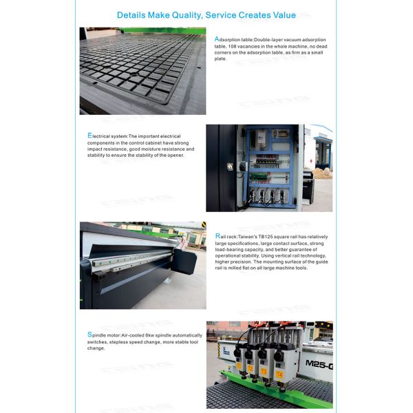 1325 Woodworking CNC Router with 0.02mm Repeatability and 0-18000rpm Spindle Speed