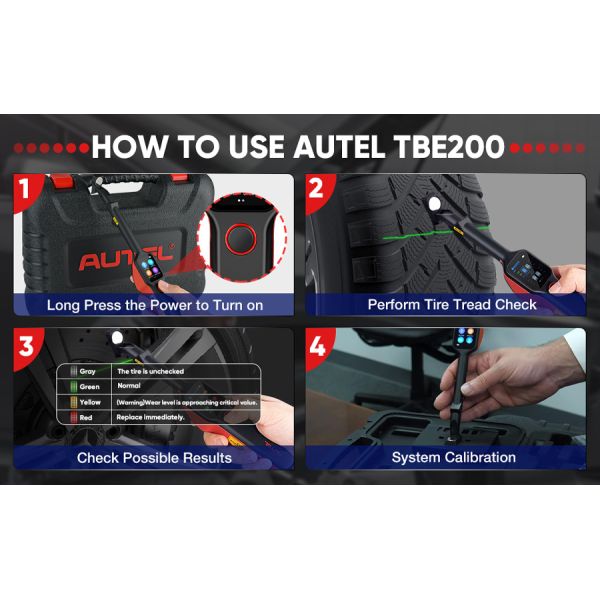 Autel MaxiTPMS TBE200E Examinador de Frenos y Neumáticos Láser, Profundidad de la Banda de Rodadura del Neumático y Desgaste del Disco de Freno, Probador 2 en 1, Funciona con ITS600E