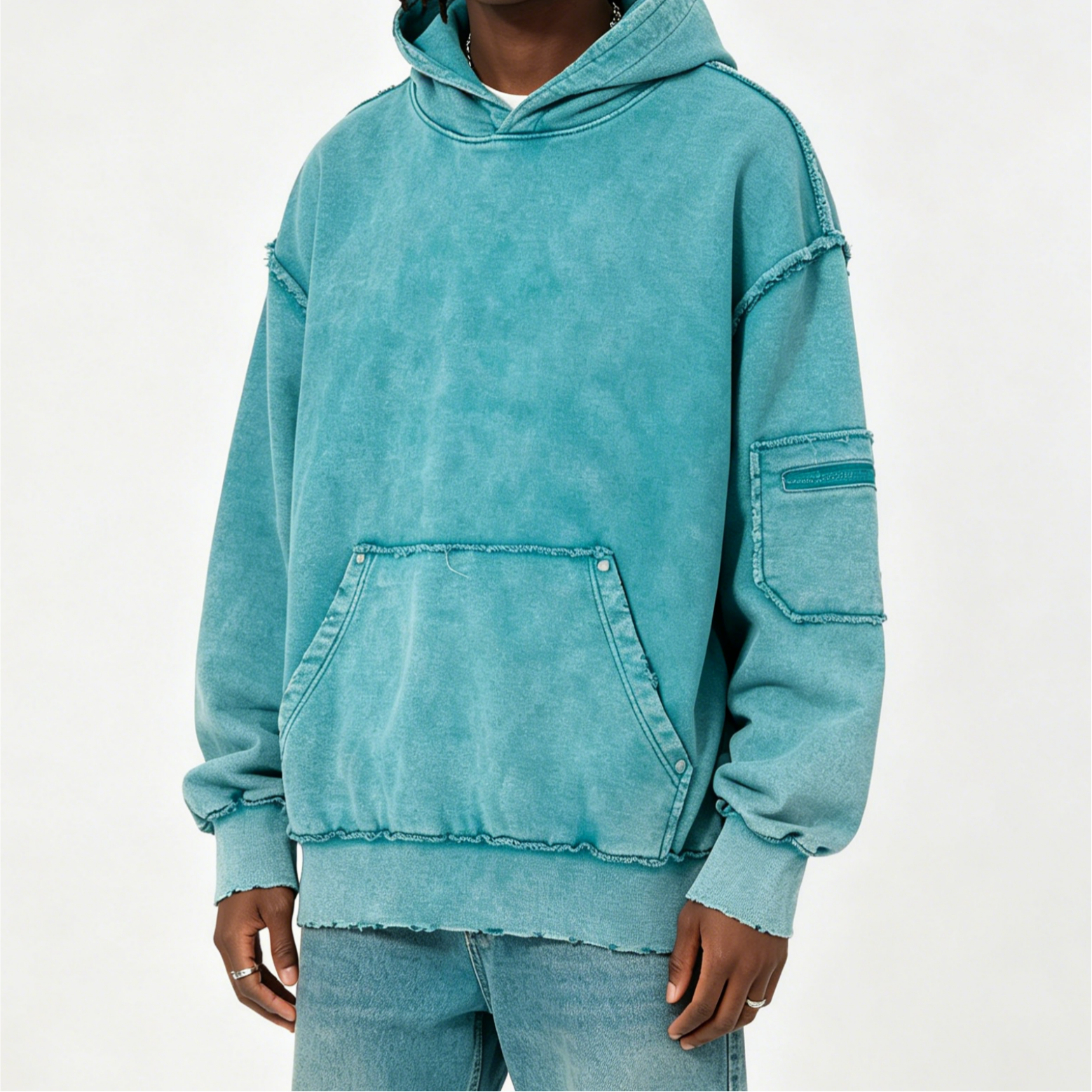 Vintage Raw Edge Acid Wash Hoodie French Terry Heavy Cotton Hoodie Oversized