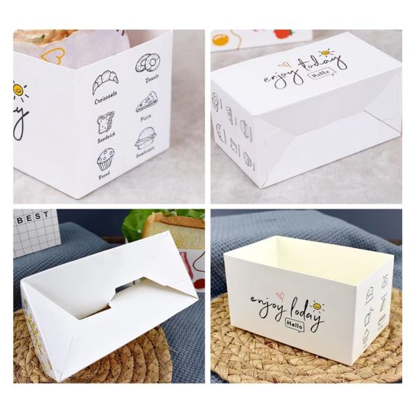 Белая бумага пищевого качества пекарня десертный сэндвич Гамбург Коробка для экологически чистой упаковки