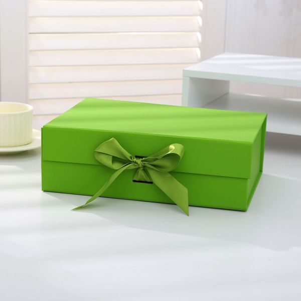 Flip Top Presentation Box Luxury One Piece Folding Gift Box Satin Ribbon Closure Minimalist Design Premium Rigid Paperboard Construction