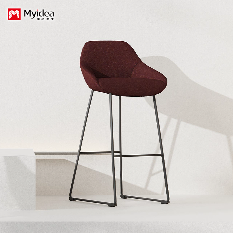 Commercial-Grade Contemporary Fabric Bar Stool with Matte Black Steel Base Eco-Friendly Durable for Office Buildings