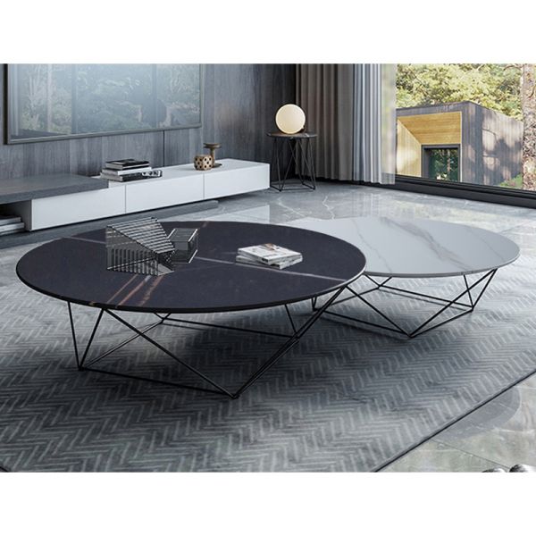 Italian-Style Sintered Stone Coffee Table Household Small Round Coffee Table Modern Corner Table Sofa Side Table for Living Room