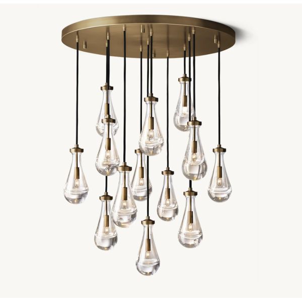 E12 / Candelabra Brass Ceiling Chandelier 36'' Raindrop Round Chandelier