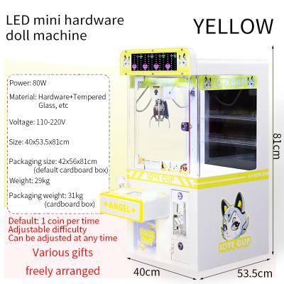 Yellow Coin-Operated LED Desktop Hardware Claw Arcade Machine