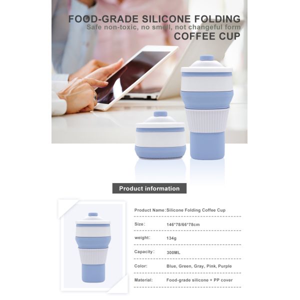 High Temperature Resistant 300ml Silicone Collapsible Coffee Cup SGS