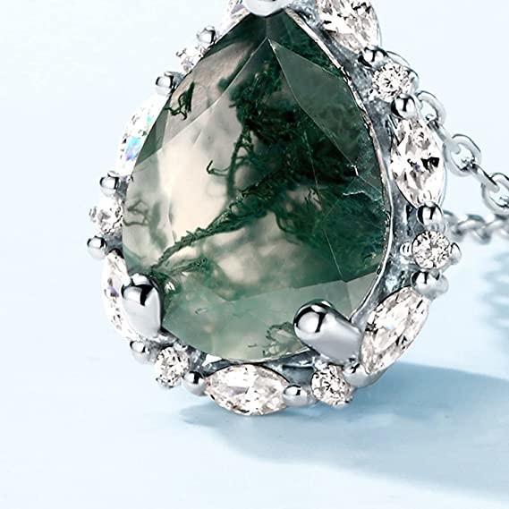 Moss Agate Emerald Ring Set , Anniversary Jewelry Gift Promise Wedding Ring