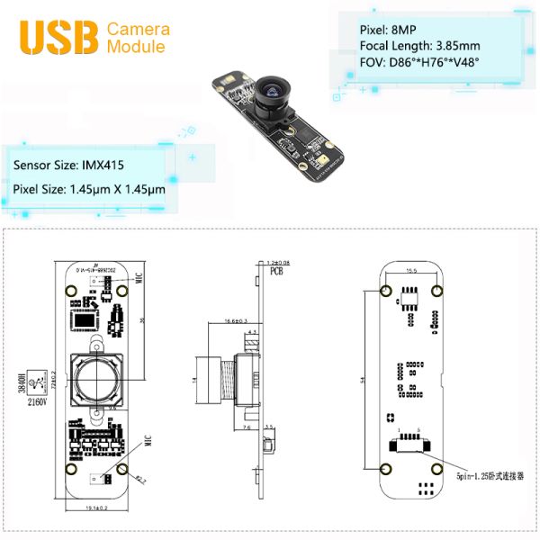 Mini 8MP CIS Sony IMX415 Wide Dynamic Range USB 2.0 Camera Module