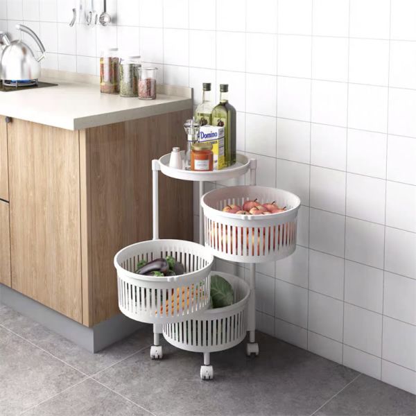 Non-folding Rack Rotating Vegetable Shelving for Sustainable Kitchen Floor Storage