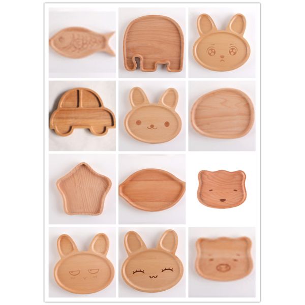 Сервировка мультфильма деревянная покрывает плиту обедающего еды детей разделенную дополнением