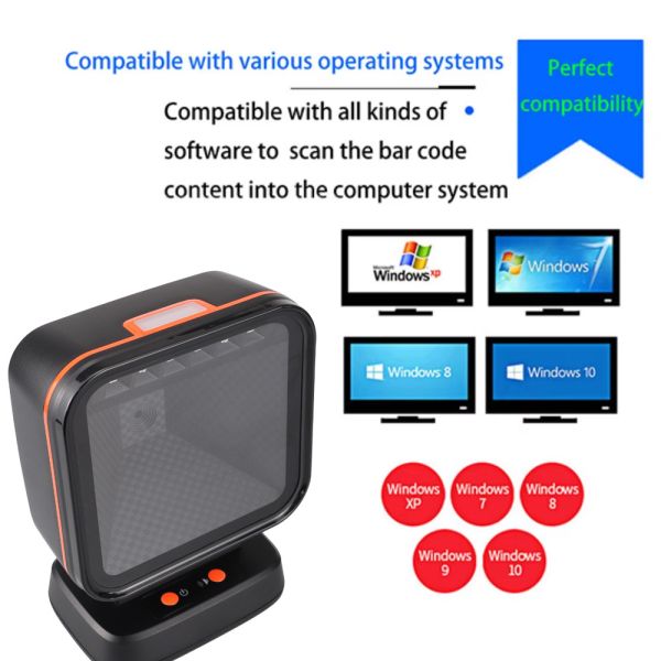 2D Omnidirectional Barcode Scanner QR Code Desktop Barcode Reader for Supermarket Auto Sense Data Matrix PDF417 1D 2D Scanners