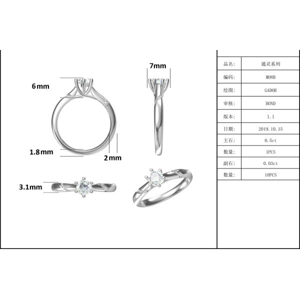 Захват кольца Moissanite белизны 925 стерлинговый серебряный изготовленный на заказ